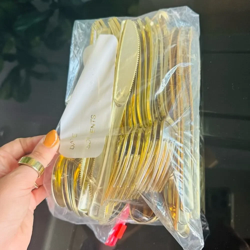 20 NEW Gold Swirl Rim White Plastic Disposable Party Plates Polka Dot Napkins